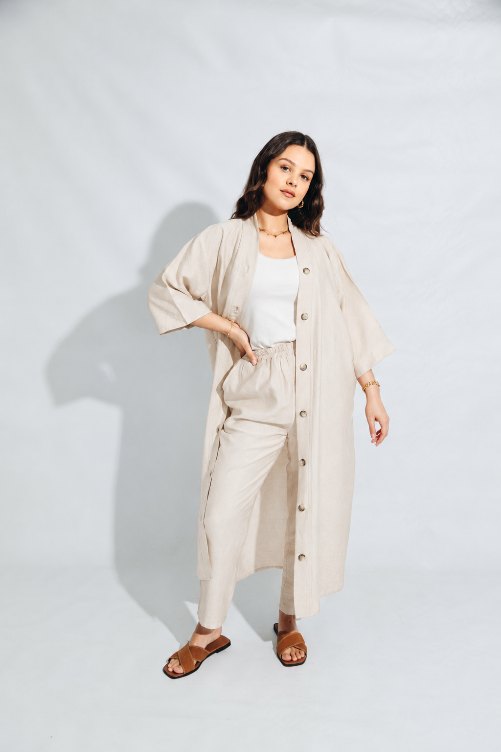 Stone Linen Kimono&Pants