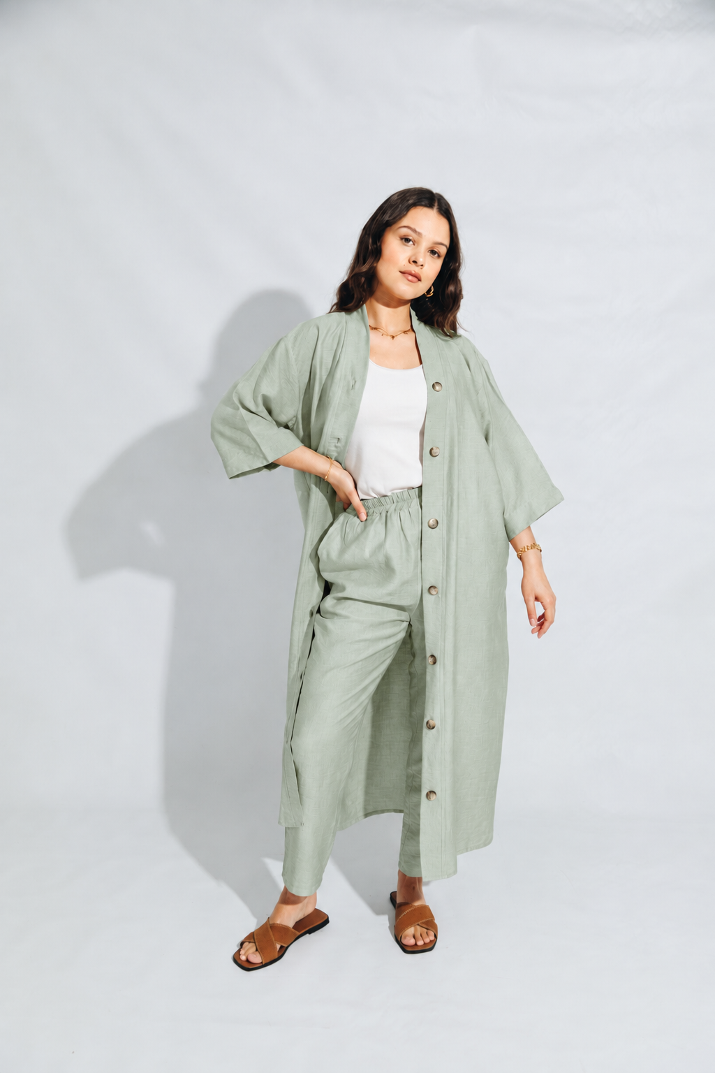Sage Linen Kimono&Pants