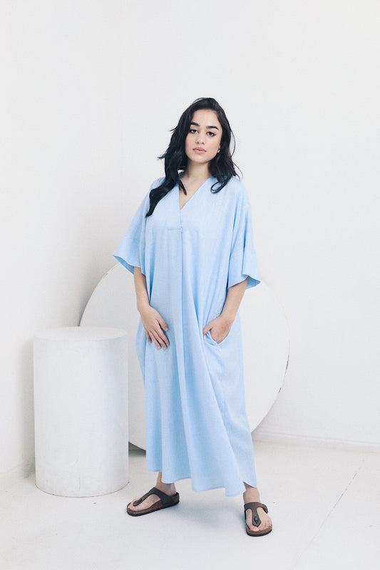 Blue Linen Blend Kaftan