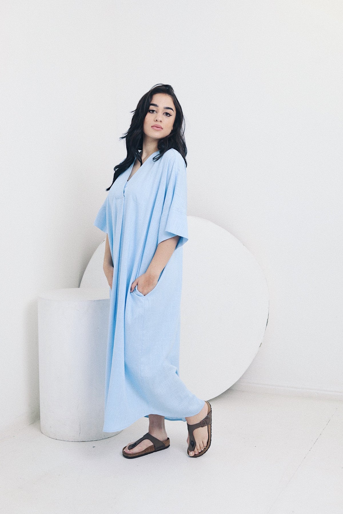 Blue Linen Blend Kaftan