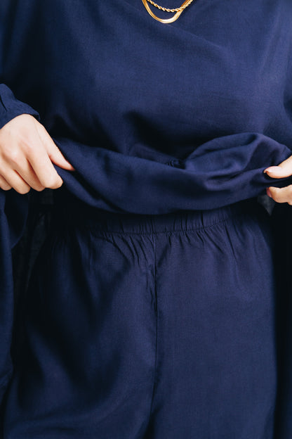 Navy Viscose Mom Track