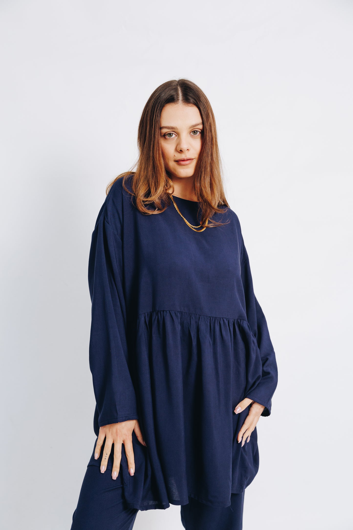 Navy Viscose Mom Track