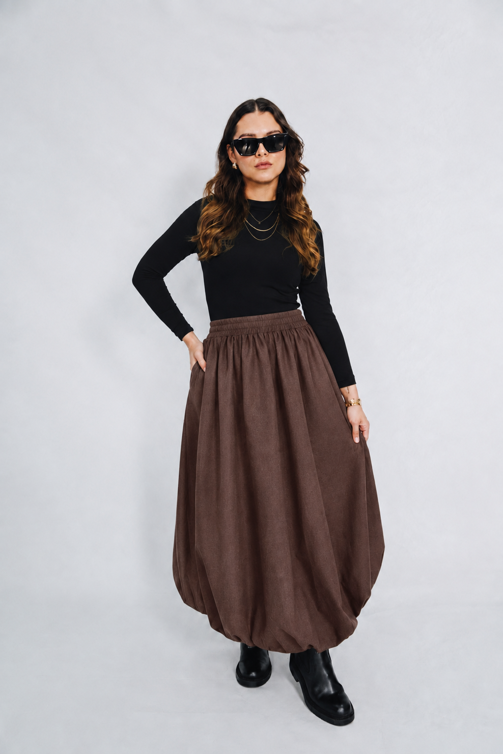 Brown Linen Bubble Skirt