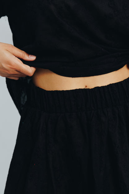 Black Anglaise Skirt & V-Neck Tunic Set