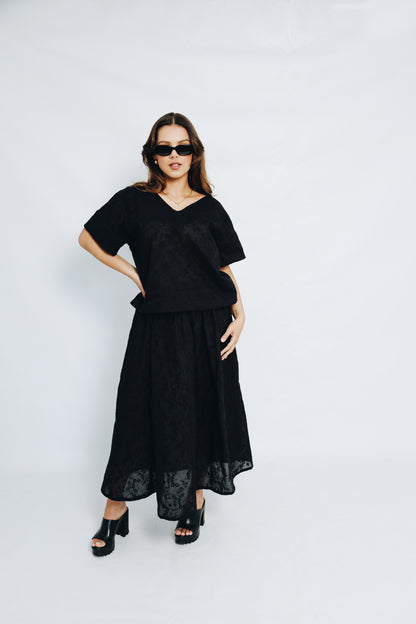 Black Anglaise Skirt & V-Neck Tunic Set