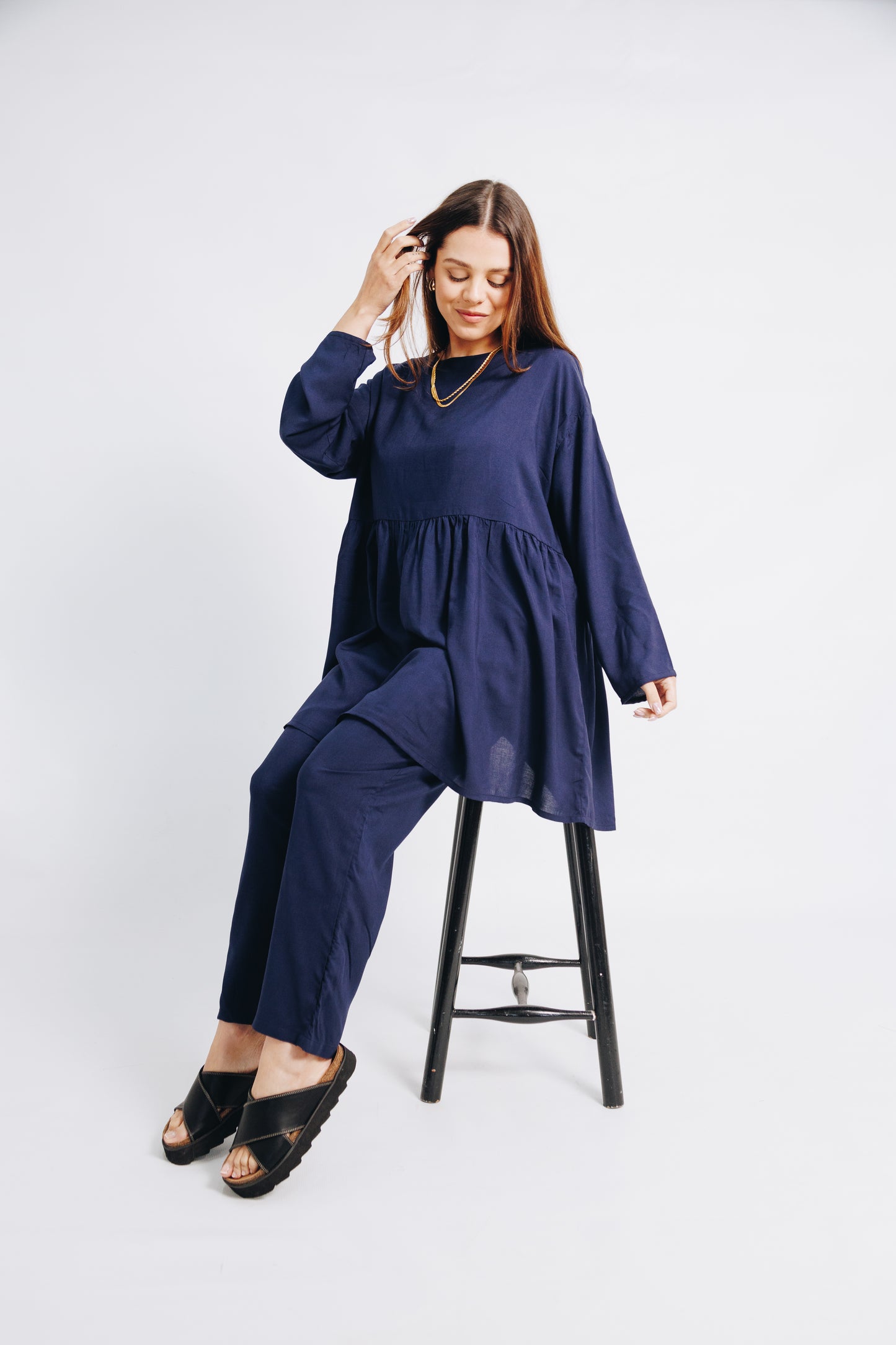 Navy Viscose Mom Track