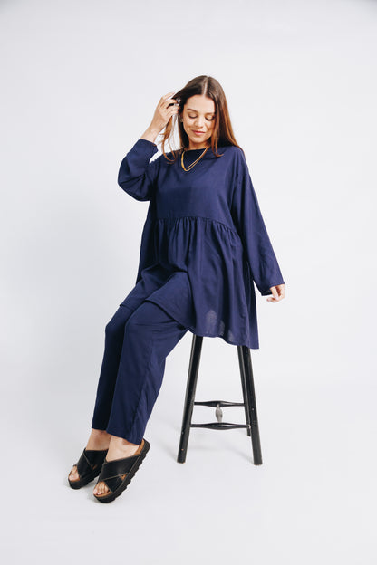 Navy Viscose Mom Track