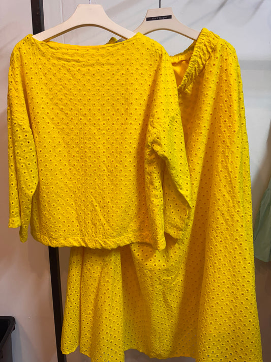 SALE - Yellow Anglaise skirt set