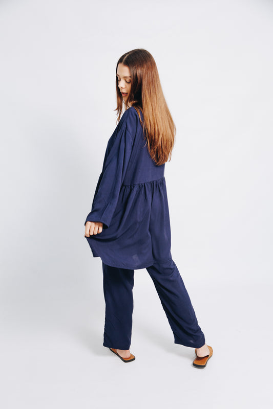 Navy Viscose Mom Track