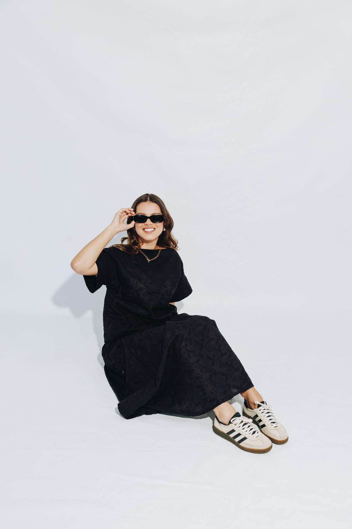 Black Anglaise Skirt & V-Neck Tunic Set