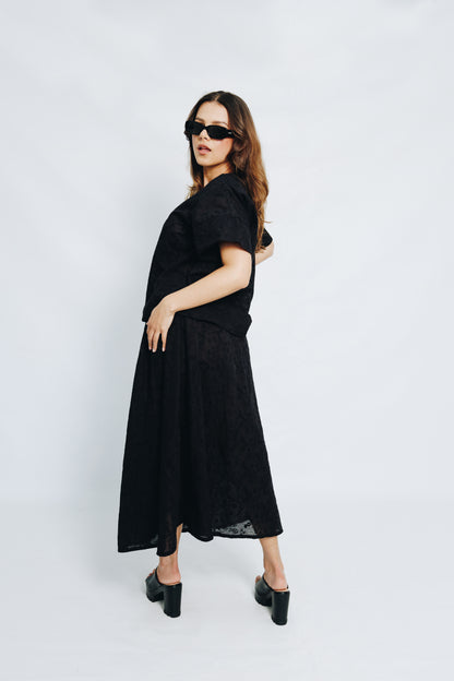 Black Anglaise Skirt & V-Neck Tunic Set