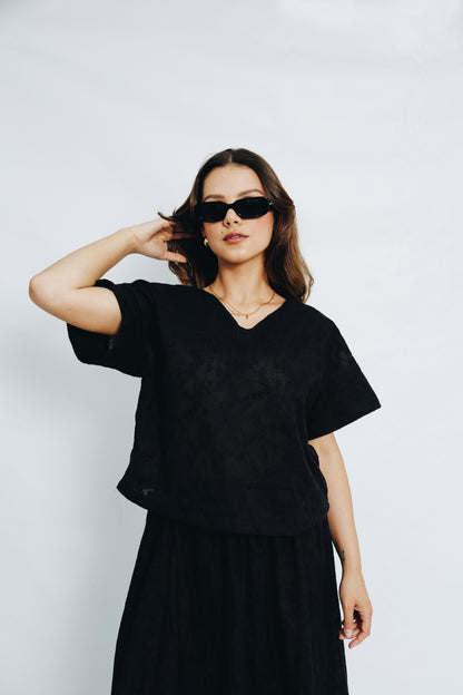 Black Anglaise Skirt & V-Neck Tunic Set