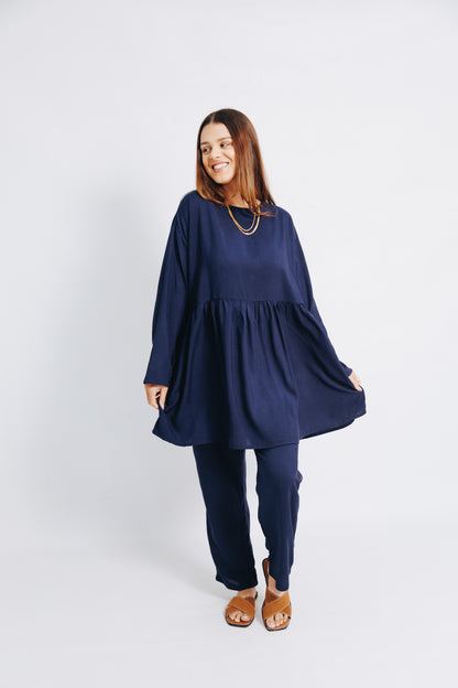 Navy Viscose Mom Track