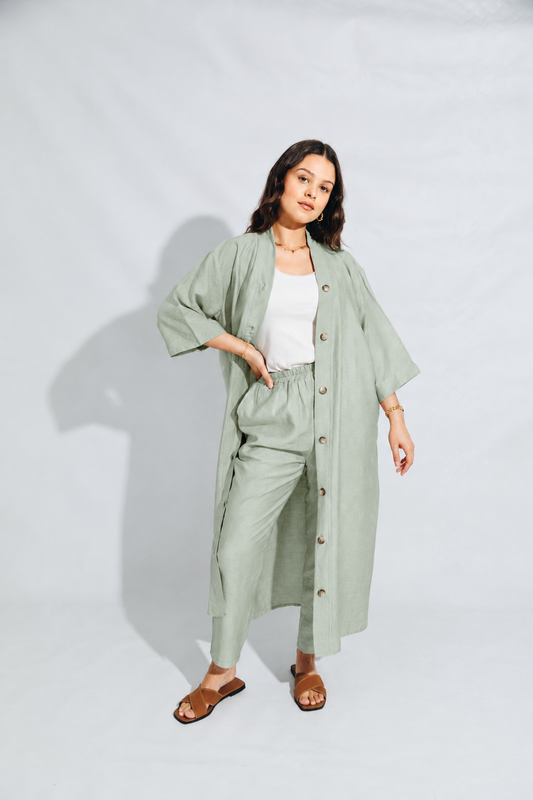 Sage Linen Kimono&Pants