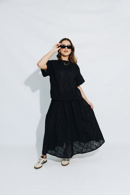Black Anglaise Skirt & V-Neck Tunic Set