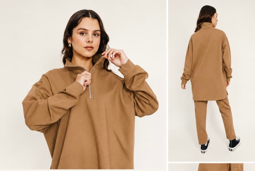 Beige Zip Up Track