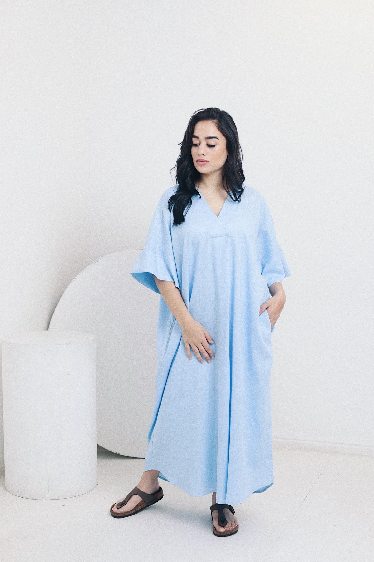 Blue Linen Blend Kaftan