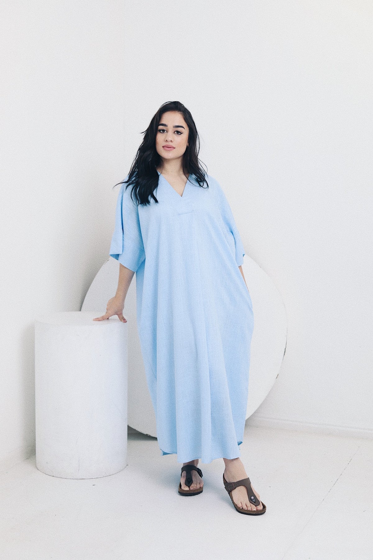 Blue Linen Blend Kaftan