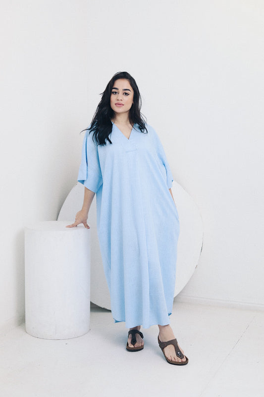 Blue Linen Blend Kaftan