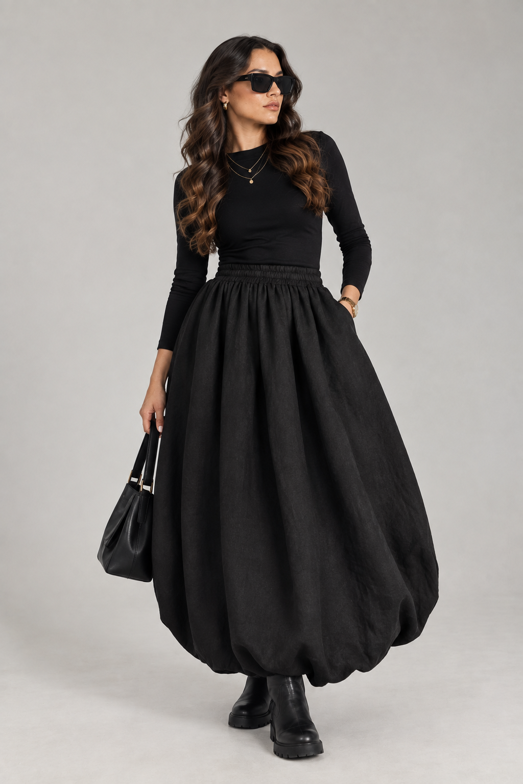 Black Linen Bubble Skirt