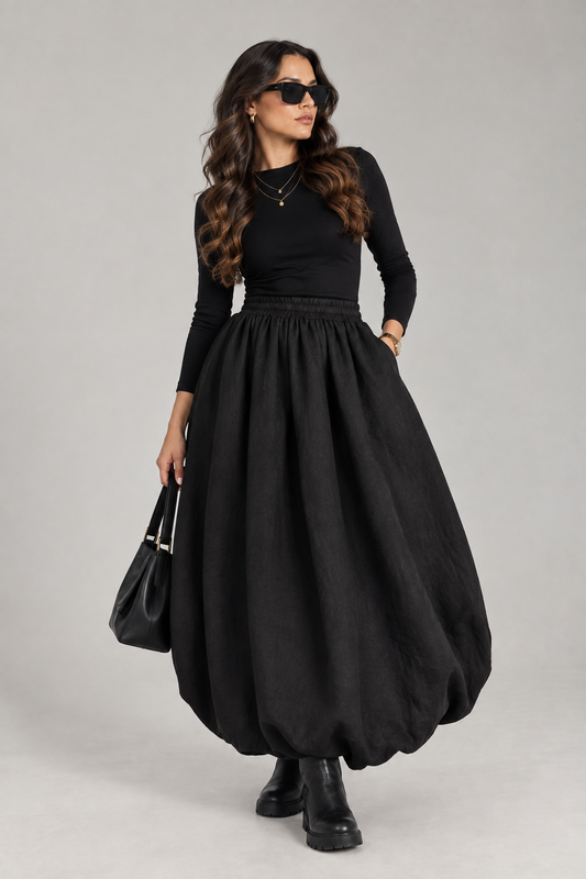 Black Linen Bubble Skirt