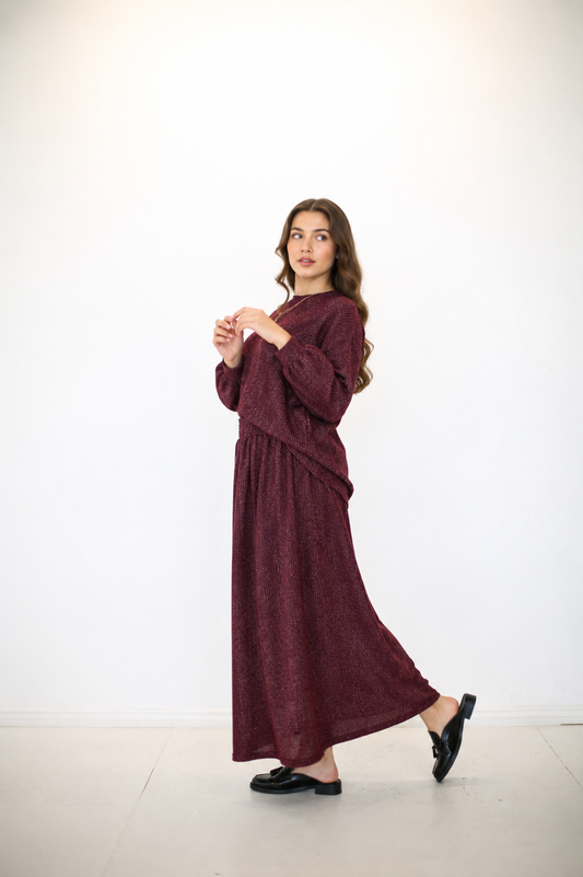 Burgandy - Knit Skirt Set