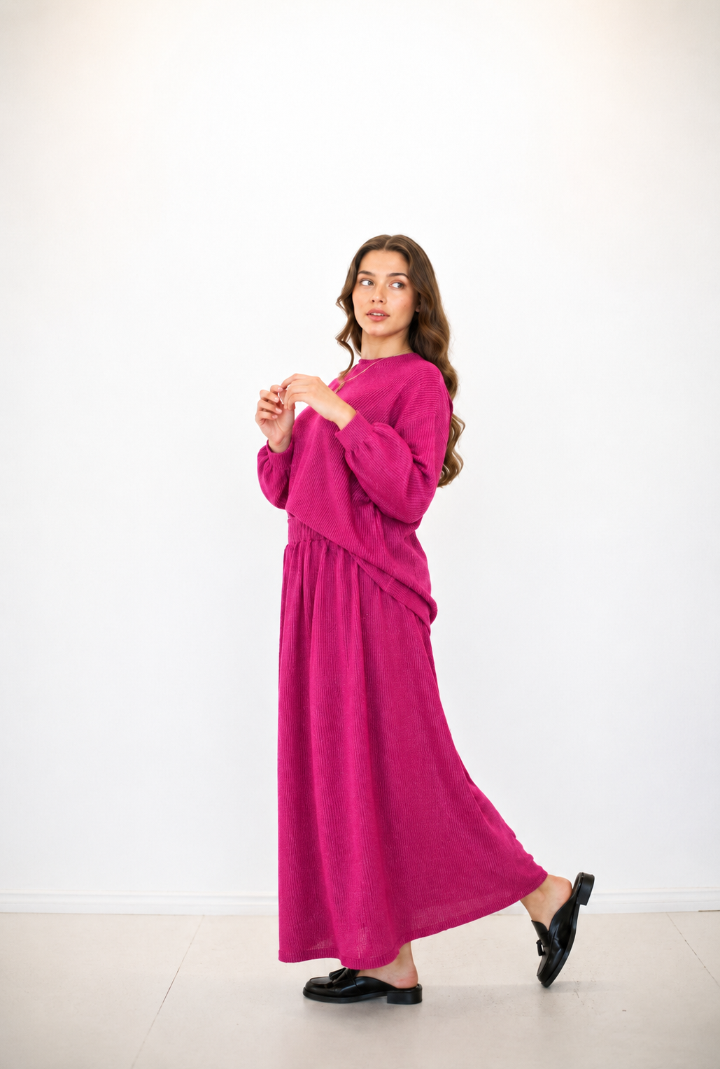 Pink Rib Knit Skirt Set