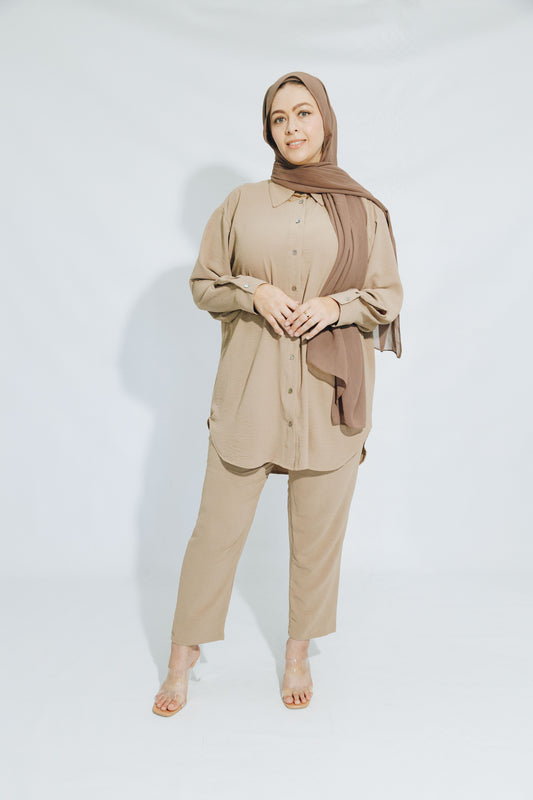 Beige Essential Shirt&Trouser